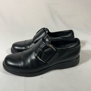 ECCO LEATHER MONK STRAP WOMEN SLIP ON LOAFER BUCKLE BLACK EU 38 SZ 7.5-8 PREOWN
